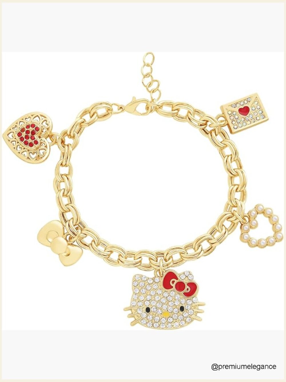 Hello Kitty Charm Bracelet - Gold-Tone Link Bracelet with Crystals & Pearls